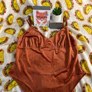 Forever 21 Orange Crushed Velvet Bodysuit